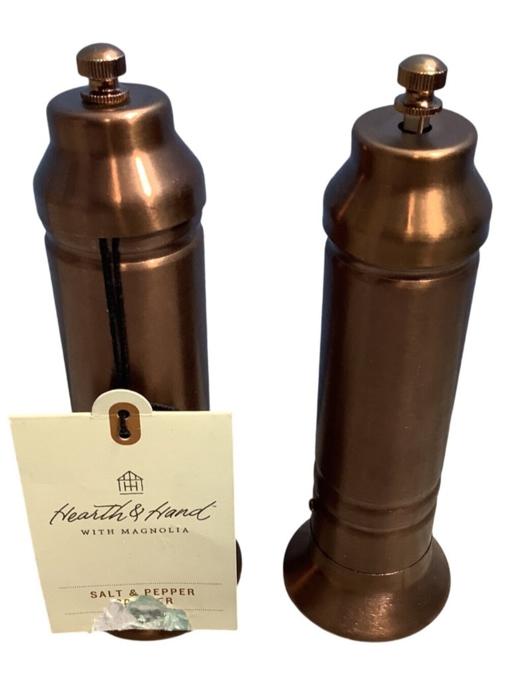 Hearth & Hand Salt & Pepper Grinder Set Copper Finish Adjustable 7 Inches Each